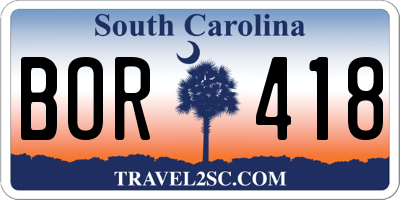 SC license plate BOR418