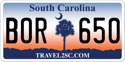 SC license plate BOR650