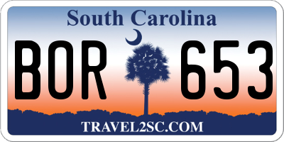 SC license plate BOR653