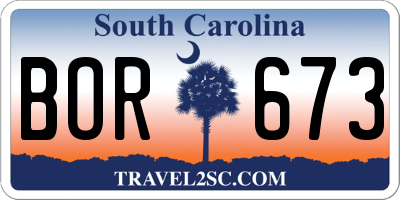 SC license plate BOR673