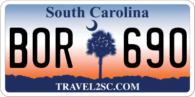 SC license plate BOR690