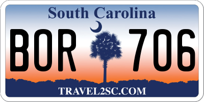 SC license plate BOR706