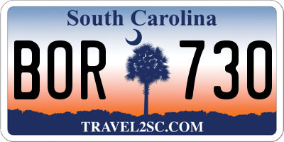 SC license plate BOR730