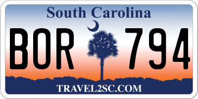 SC license plate BOR794