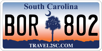SC license plate BOR802