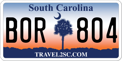 SC license plate BOR804