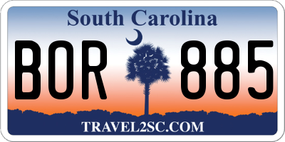 SC license plate BOR885