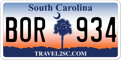 SC license plate BOR934