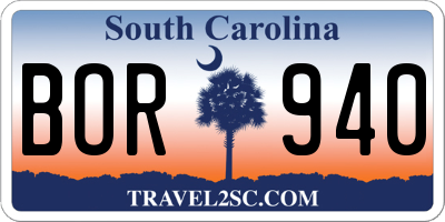 SC license plate BOR940