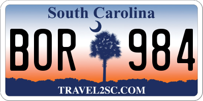 SC license plate BOR984