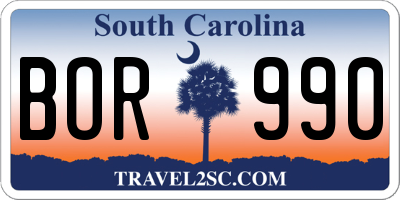 SC license plate BOR990