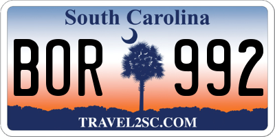 SC license plate BOR992