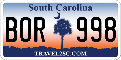 SC license plate BOR998