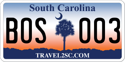 SC license plate BOS003