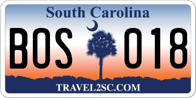 SC license plate BOS018