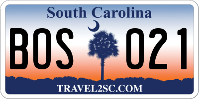 SC license plate BOS021