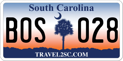 SC license plate BOS028
