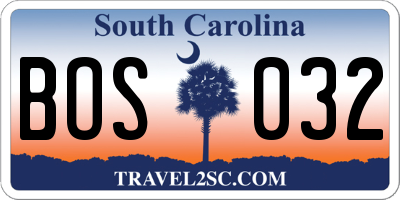 SC license plate BOS032
