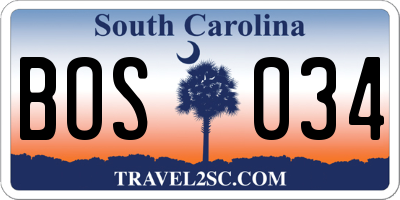 SC license plate BOS034