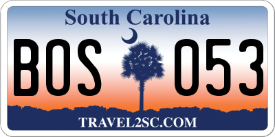 SC license plate BOS053