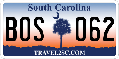 SC license plate BOS062