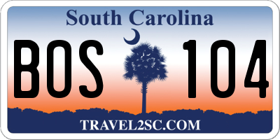 SC license plate BOS104
