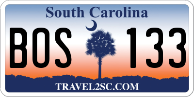 SC license plate BOS133