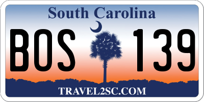 SC license plate BOS139