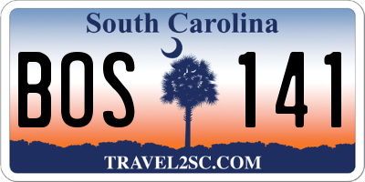 SC license plate BOS141