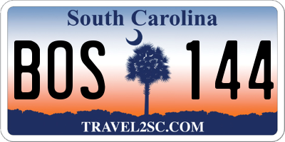 SC license plate BOS144