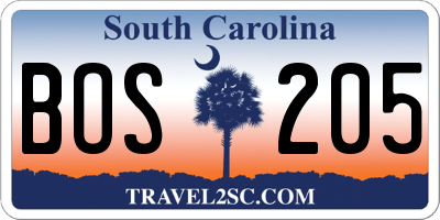 SC license plate BOS205