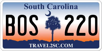 SC license plate BOS220