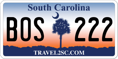 SC license plate BOS222