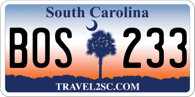 SC license plate BOS233