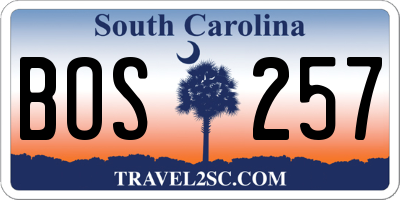 SC license plate BOS257