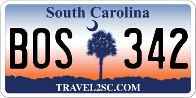 SC license plate BOS342