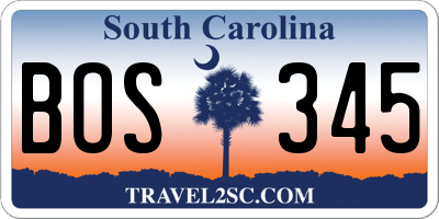 SC license plate BOS345