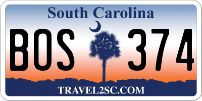 SC license plate BOS374