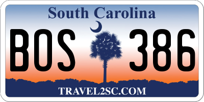 SC license plate BOS386