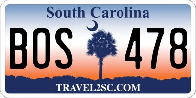 SC license plate BOS478