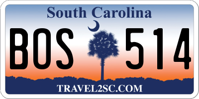 SC license plate BOS514
