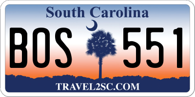 SC license plate BOS551