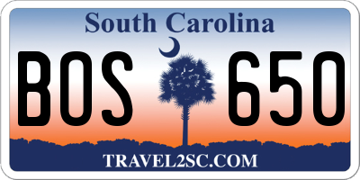 SC license plate BOS650