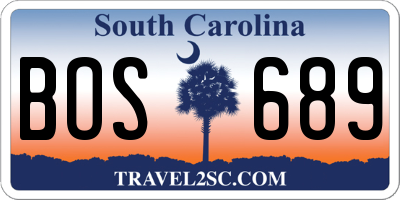 SC license plate BOS689