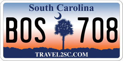 SC license plate BOS708