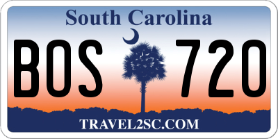 SC license plate BOS720
