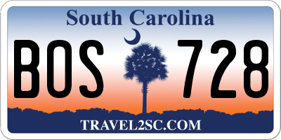 SC license plate BOS728