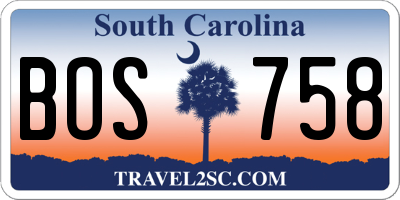SC license plate BOS758