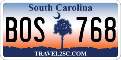 SC license plate BOS768