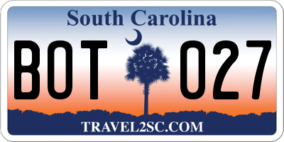 SC license plate BOT027